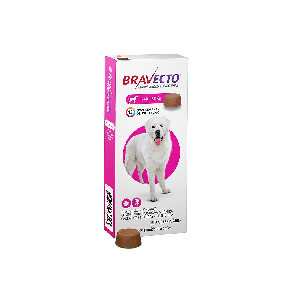Antipulgas e Carrapatos Bravecto para Cães de 40kg a 56kg - 1400mg 1 comprimido