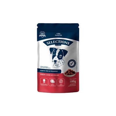 Ração Úmida Selections For Pets para Cães Filhotes de Porte Pequeno e Mini Sabor Carne ao Molho 100g