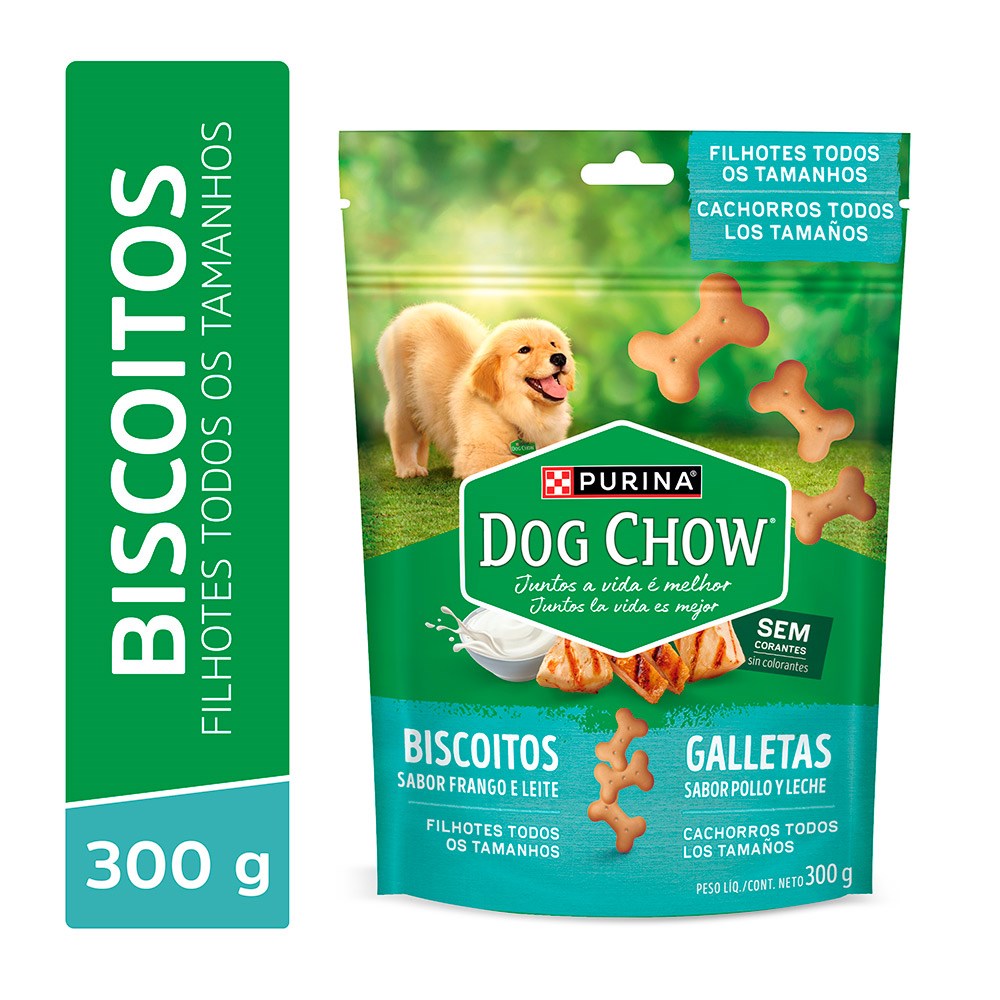 Biscoito Dog Chow para Cães Filhotes Sabor Frango e Leite