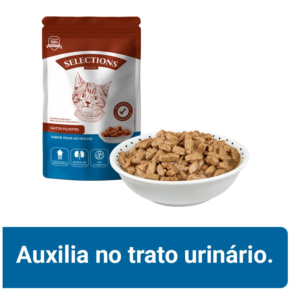 Ração Úmida Selections For Pets para Gatos Filhotes Sabor Peixe ao Molho