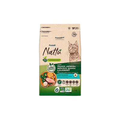 Ração Premier Nattu para Gatos Castrados sabor Frango, Abóbora, Brócolis, Quinoa e Blueberry 1,5kg