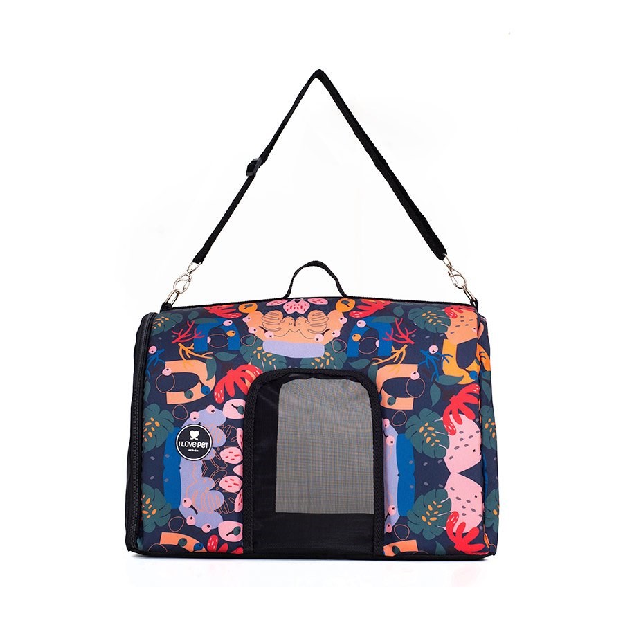 Bolsa de Transporte I Love Pet Floral Marinho para Cães e Gatos