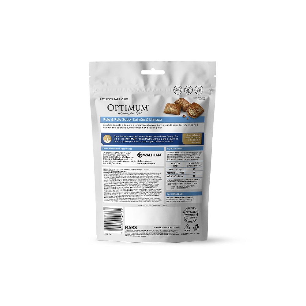 Petisco Optimum Pele e Pelo sabor Salmão e Linhaça para Cães Adultos