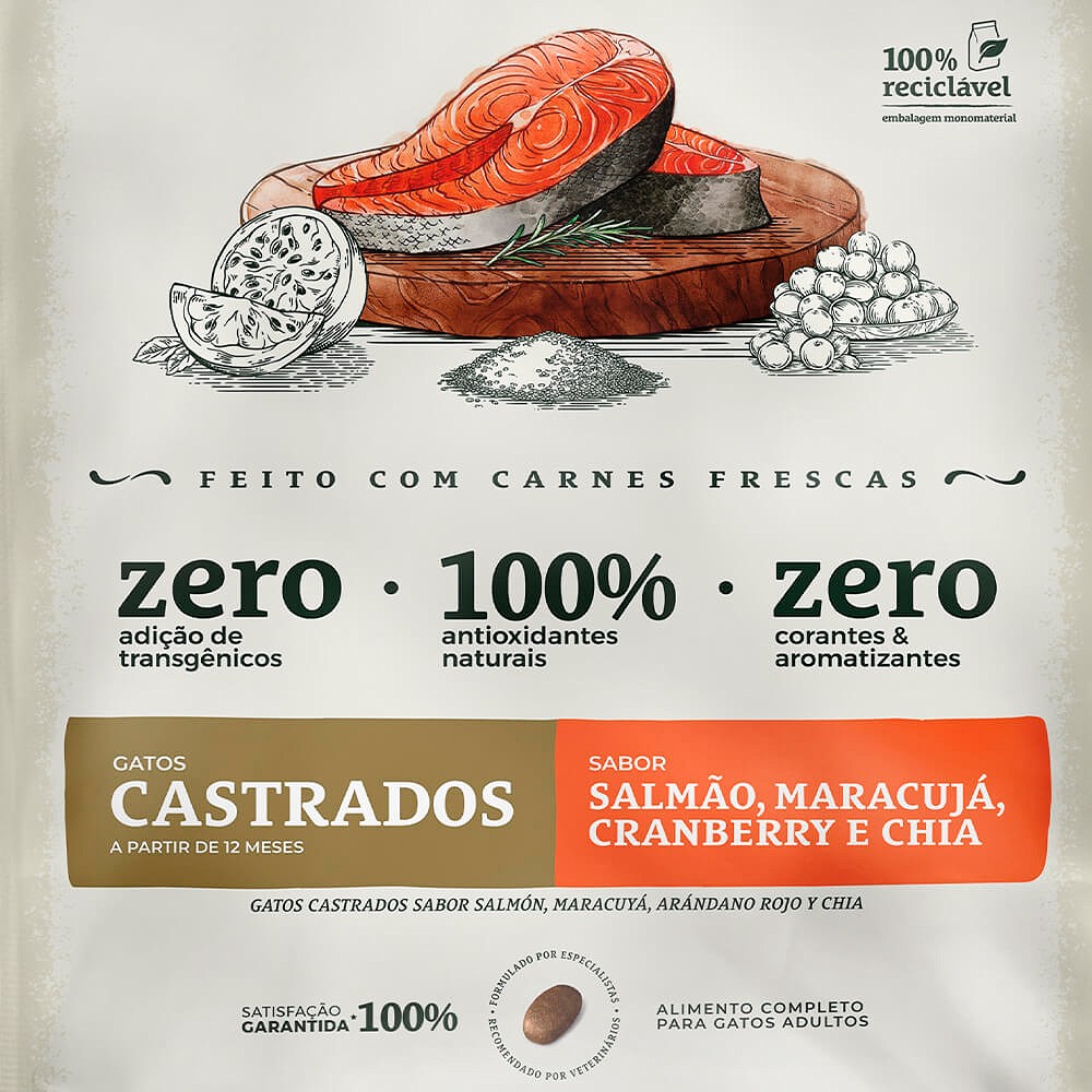 Ração Bionatural Prime para Gatos Castrados Sabor Salmão 