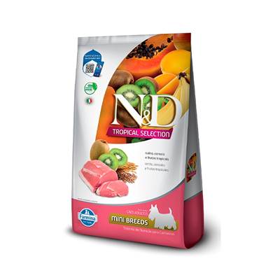 Ração Farmina N&D Tropical Selection para Cães Adultos de Porte Mini Sabor Suíno, Cereais e Frutas Tropicais