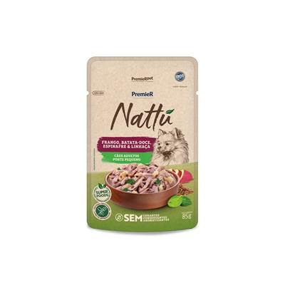 Ração Úmida Premier Nattu para Cães Adultos de Porte Pequeno Sabor Frango, Batata-Doce, Espinafre e Linhaça 85g