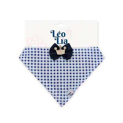 Bandana Leo e Lia Xadrez Marinho para Cães e Gatos P