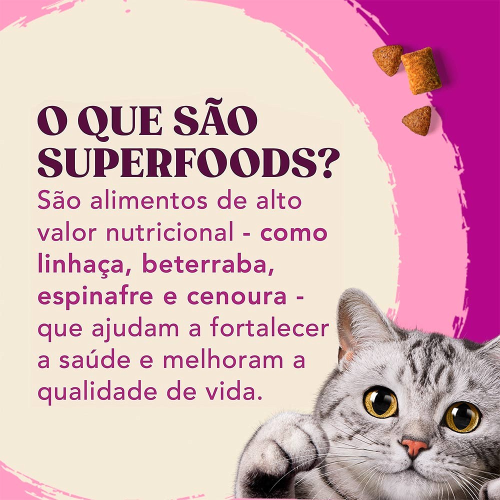 Ração Whiskas Superfoods para Gatos Adultos sabor Salmão e Linhaça