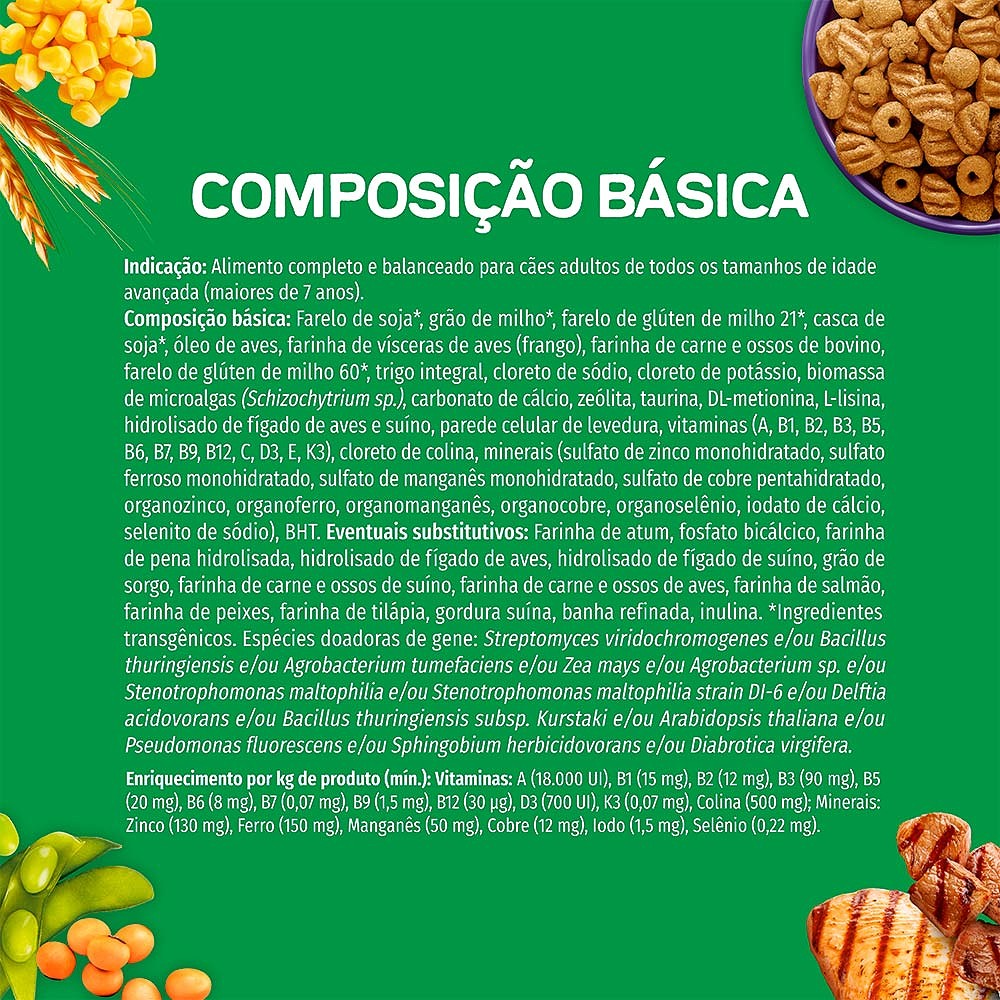Ração Dog Chow Nutrição Reforçada para Cães Sêniors Sabor Carne, Frango e Arroz