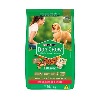 Ração Dog Chow Extra Life para Cães Filhotes de Raças Médias e Grandes sabor Frango & Carne 10,1kg