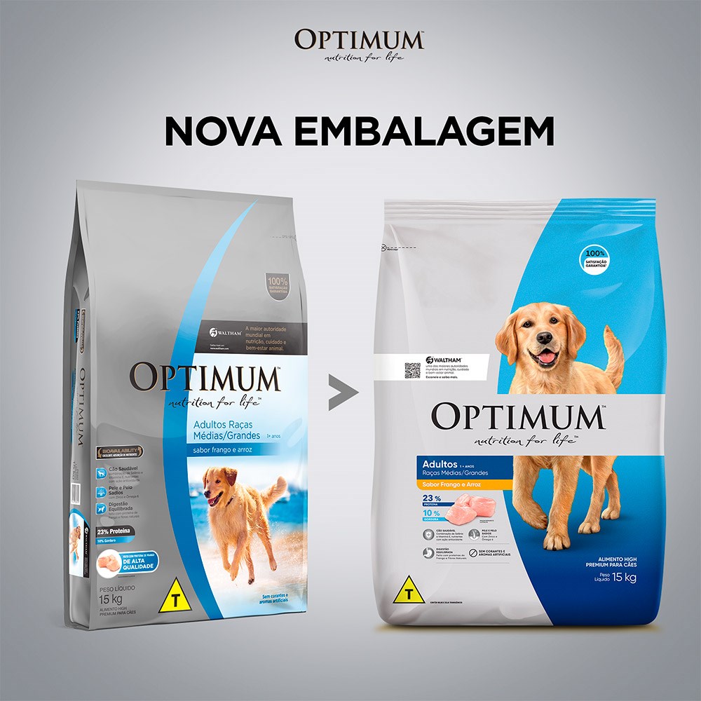 Ração Optimum para Cães Adultos de Raças Médias e Grandes sabor Frango e Arroz
