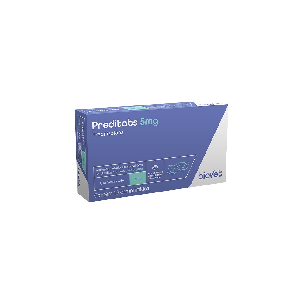 Preditabs Prednisolona 5mg para Cães e Gatos 10 Comprimidos