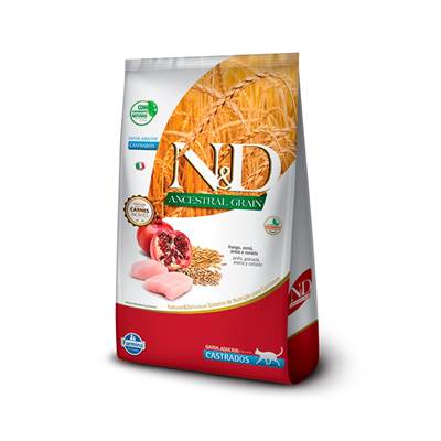 Ração N&D Ancestral Grain para Gatos Adultos Castrados sabor Frango 7,5kg