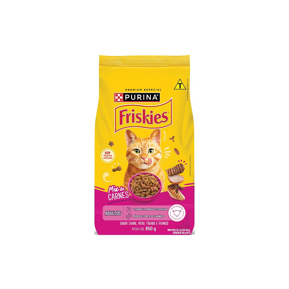 Ração Friskies Mix de Carne para Gatos Adultos sabor Carne, Peru, Fígado e Frango
