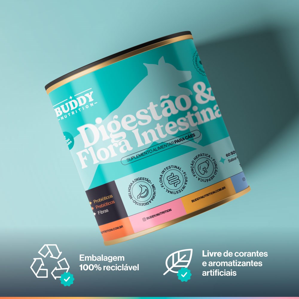 Suplemento Alimentar Buddy Nutrition Digestão & Flora Intestinal Sabor Carne Suína para Cães