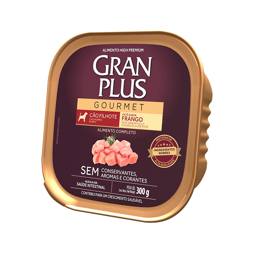 Ração Úmida GranPlus Gourmet Patê sabor Frango para Cães Filhotes