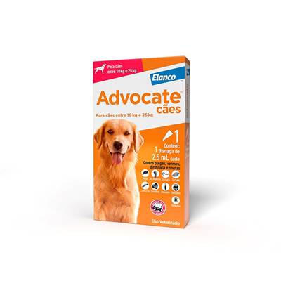 Antipulgas e Endectocida Advocate 2,5ml para Cães entre 10kg e 25kg 1 pipeta