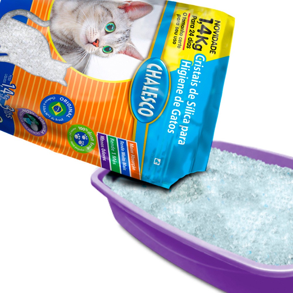 Areia Higiênica Chalesco com Cristais de Sílica para Gatos