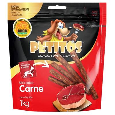 Snack Petitos para Cães Sticks Sabor Carne 1kg