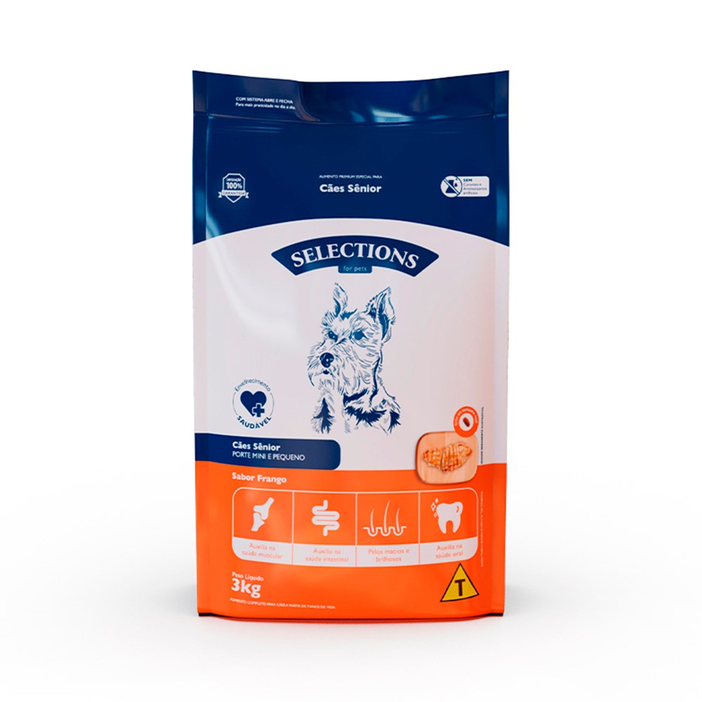 Ração Selections For Pet para Cães Senior Mini e Pequenos sabor Frango