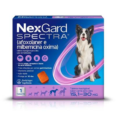 Antipulgas e Carrapatos NexGard Spectra para Cães de 15,1kg a 30kg 1 tablete