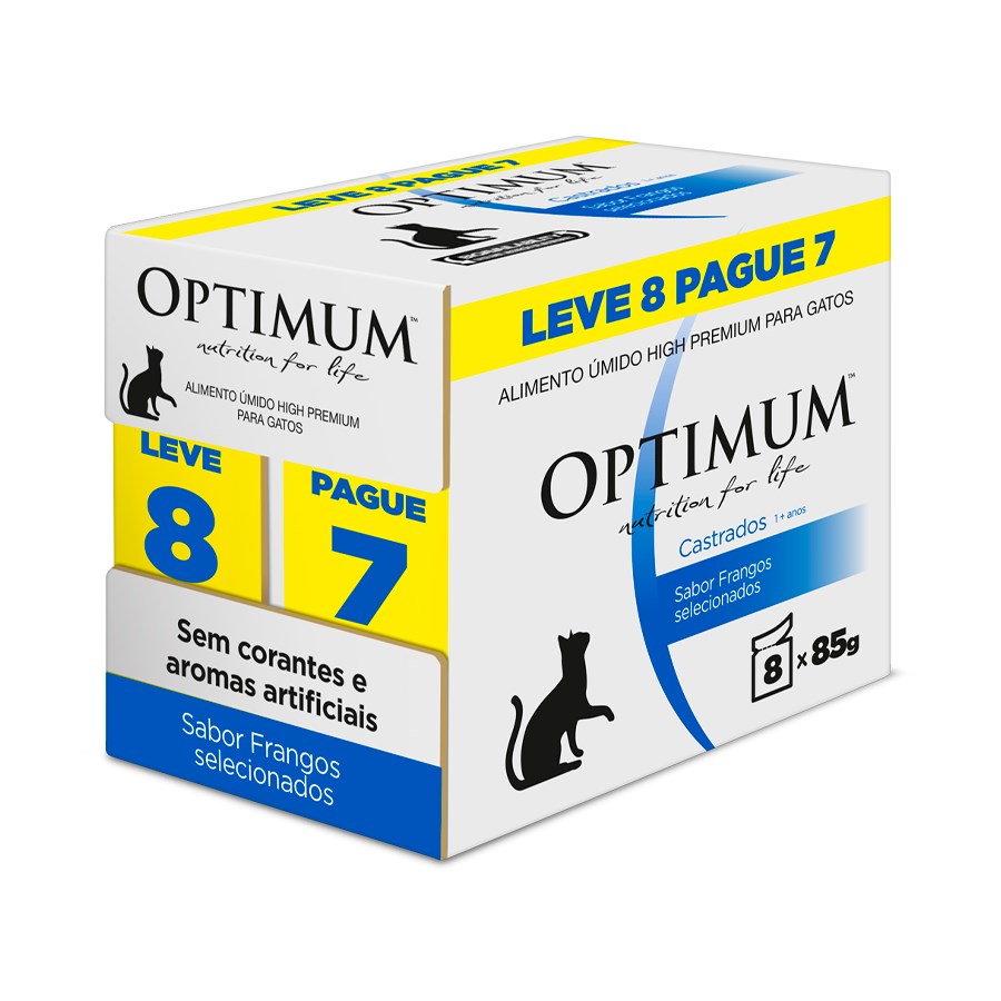 Ração Úmida Optimum Sachê para Gatos Adultos Castrados Frango - Leve 8 Pague 7
