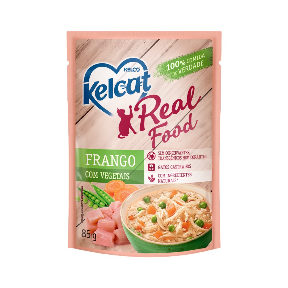 Ração Úmida Kelcat Real Food para Gatos Castrados sabor Frango com Vegetais