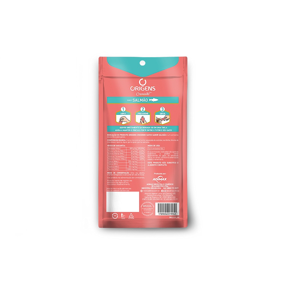 Snack Origens Creminho Sabor Salmão para Gatos