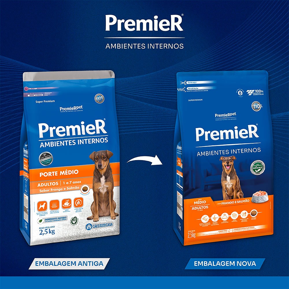 Ração Premier Ambientes Internos para Cães Adultos Porte Médio sabor Frango