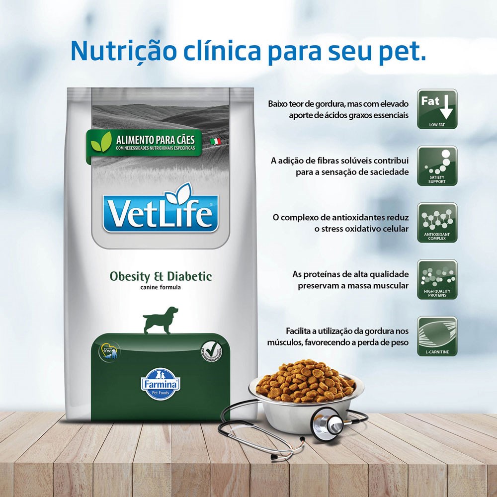 Ração Vet Life Natural Obesity & Diabetic para Cães Adultos