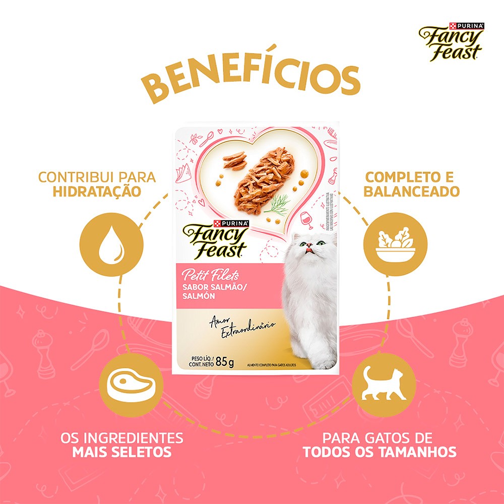 Ração Fancy Feast Sachê para Gatos Adultos sabor Petit Filet Salmão 