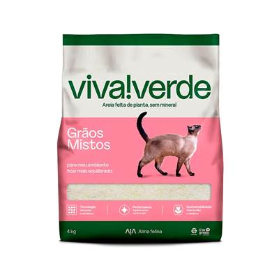 Areia Sanitária Biodegradável Viva Verde Grãos Mistos 4kg