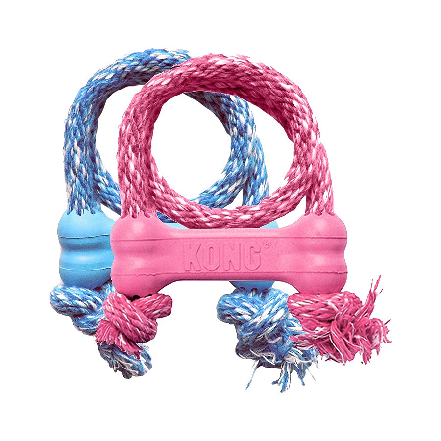 Brinquedo Kong Puppy Goodie Bone com Corda - Cores Sortidas