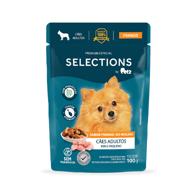 Ração Úmida Selections para Cães Adultos de Porte Mini e Pequeno Sabor Frango ao Molho 100g