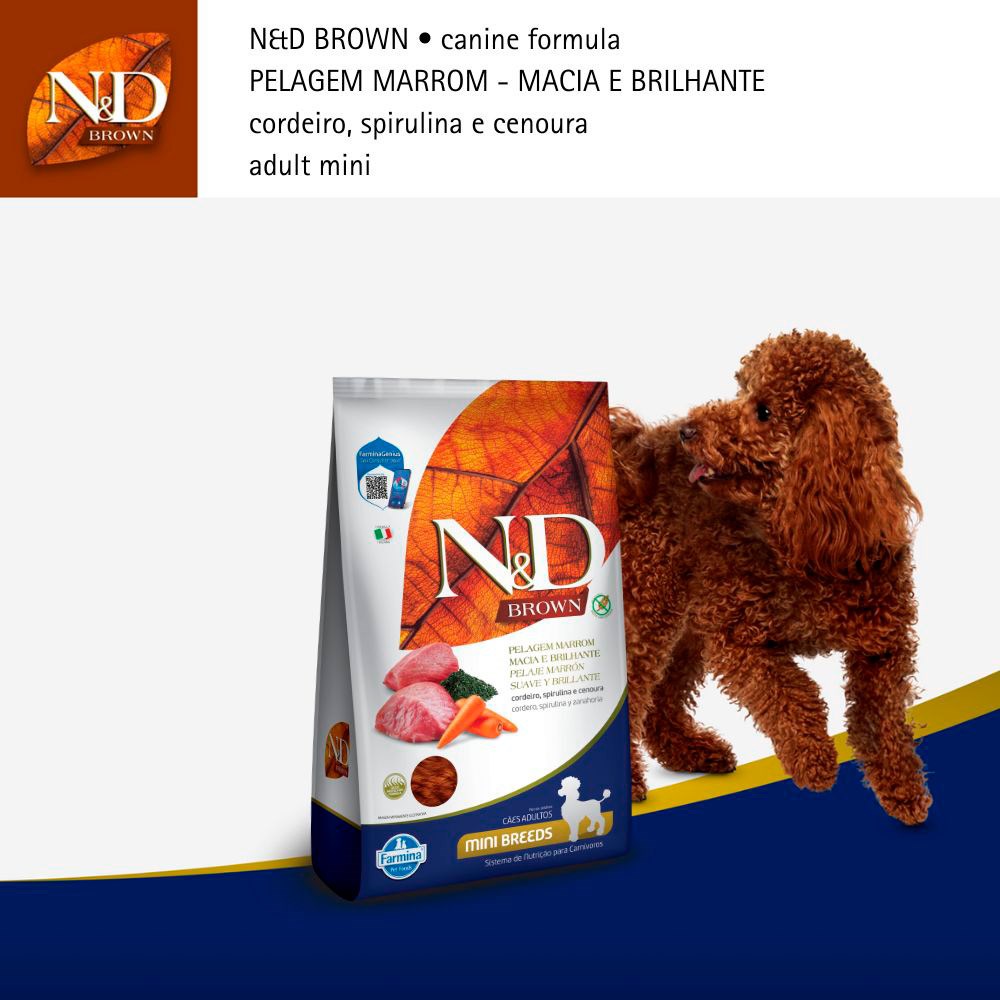 Ração N&D Brown para Cães Adultos de Porte Mini sabor Cordeiro, Spirulina e Cenoura