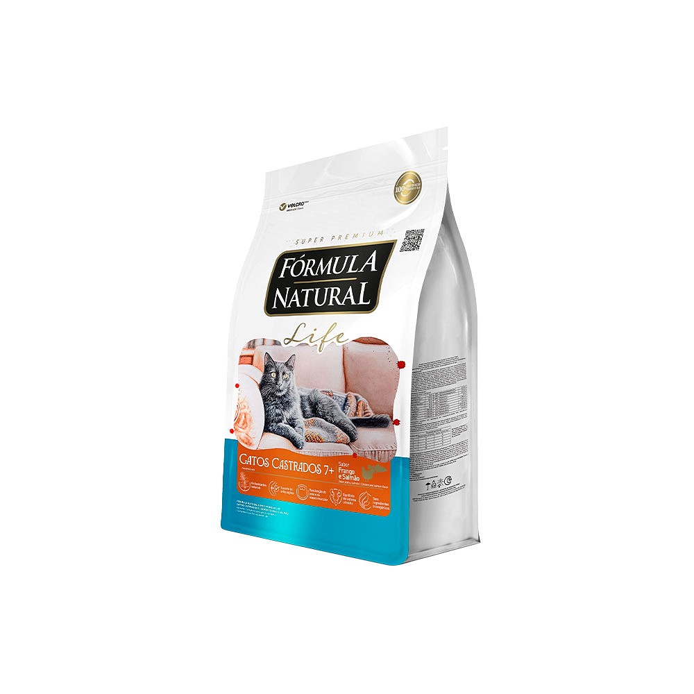 Ração Fórmula Natural Life para Gatos Castrados 7+ Sabor Frango e Salmão