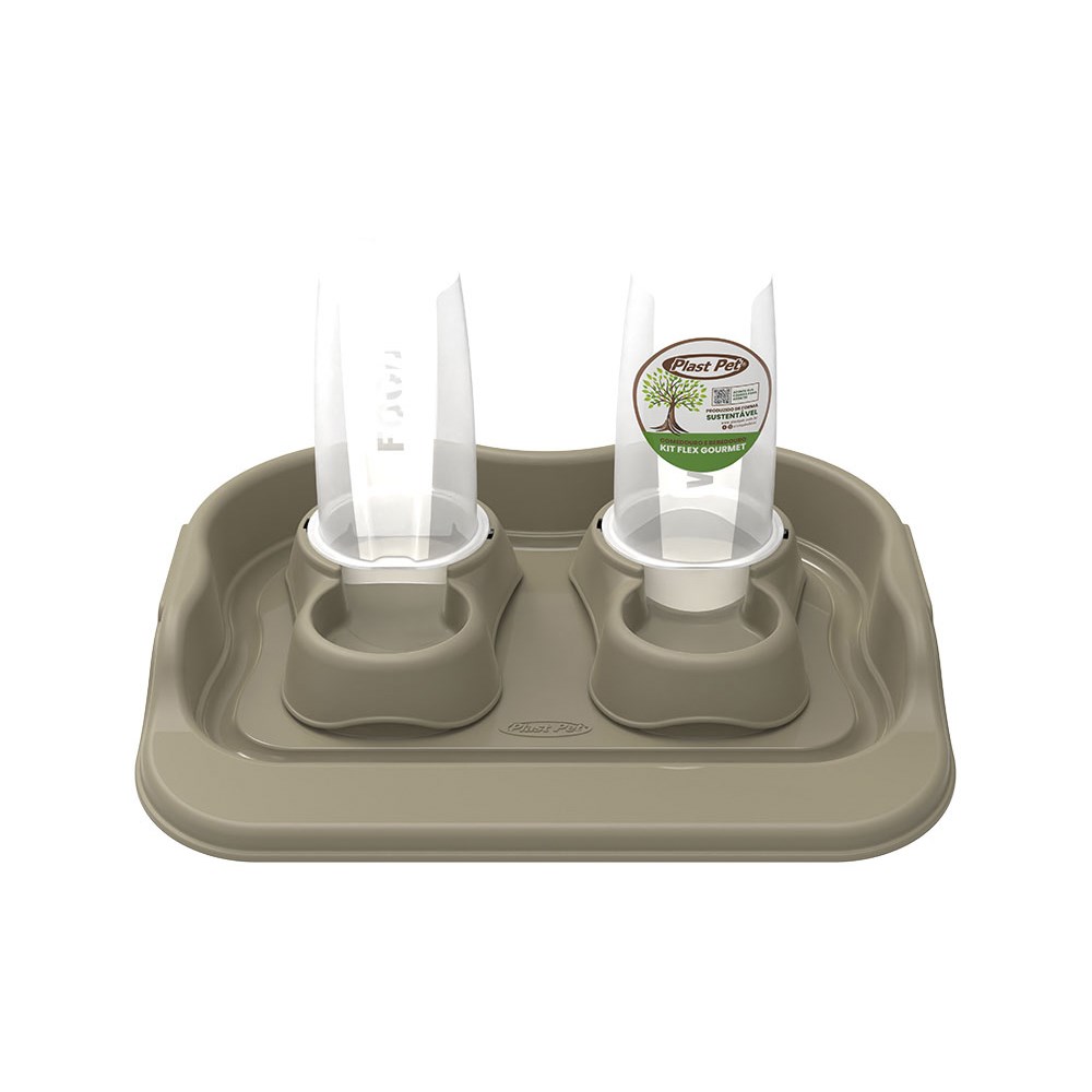Comedouro Plast Pet Kit Flex Gourmet Eco Gold para Cães e Gatos 