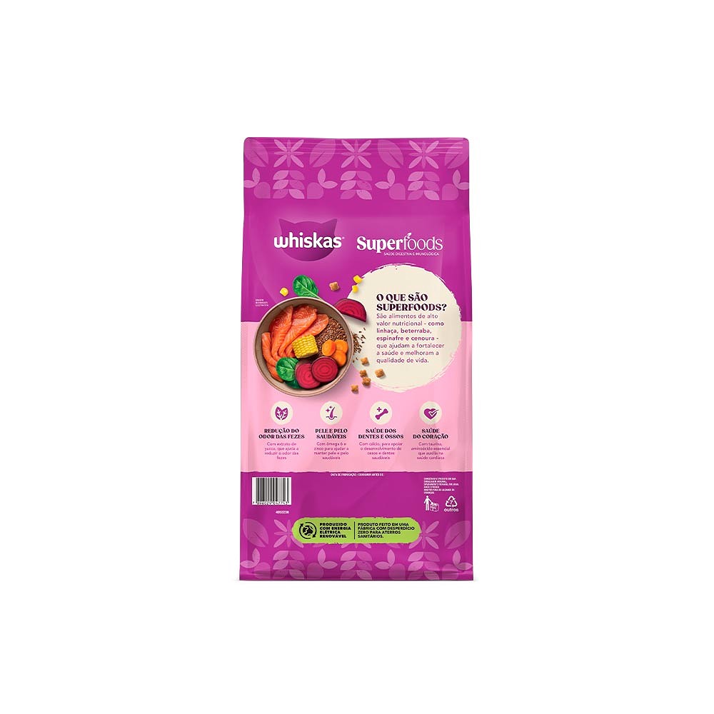 Ração Whiskas Superfoods para Gatos Filhotes sabor Salmão e Linhaça