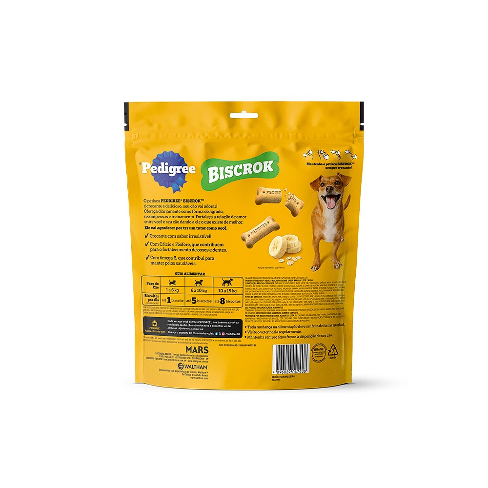 Biscoito Pedigree Biscrok sabor Banana, Leite e Aveia para Cães Adultos Raças Pequenas