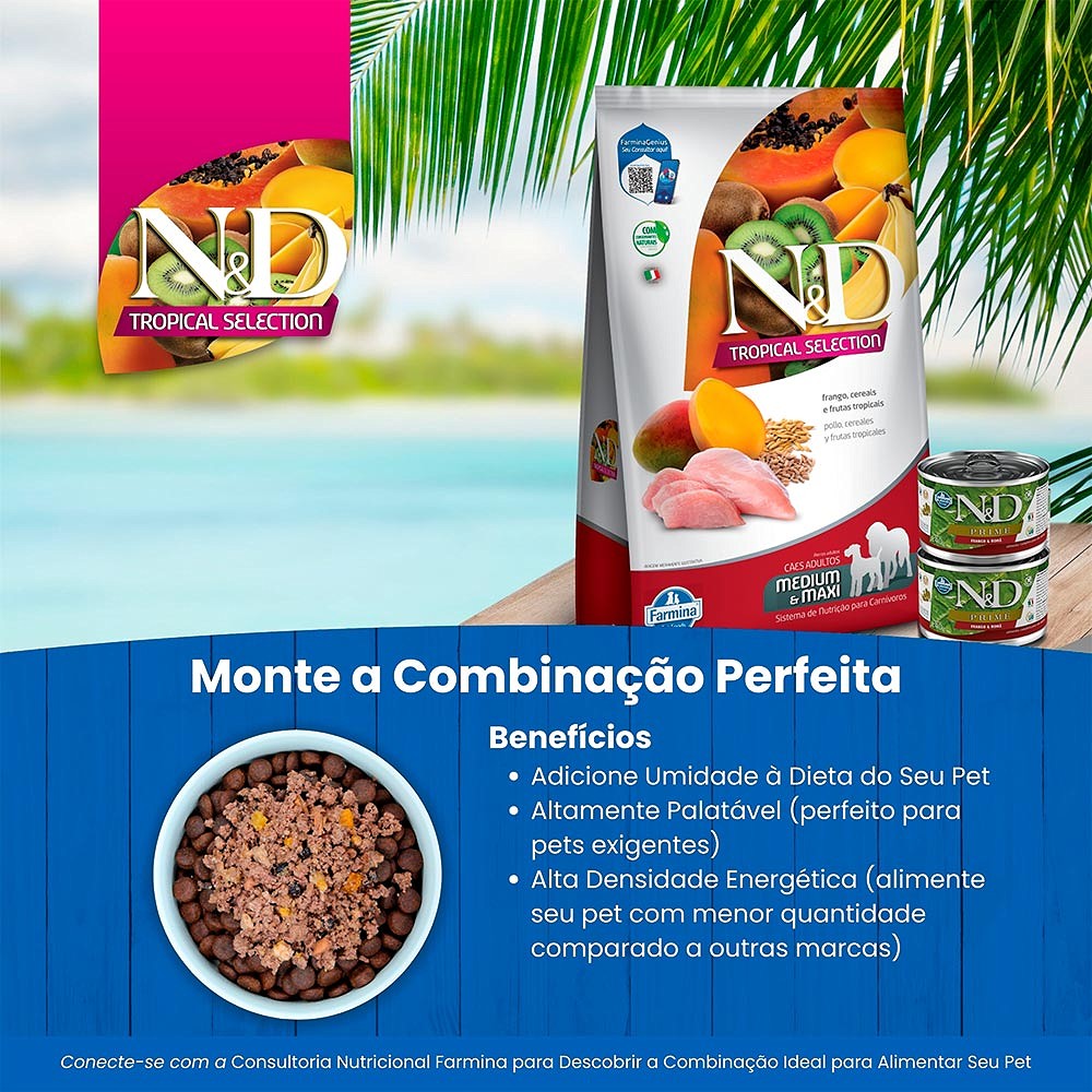 Ração Farmina N&D Tropical Selection para Cães Adultos de Porte Médio e Grande Sabor Frango, Cereais e Frutas Tropicais