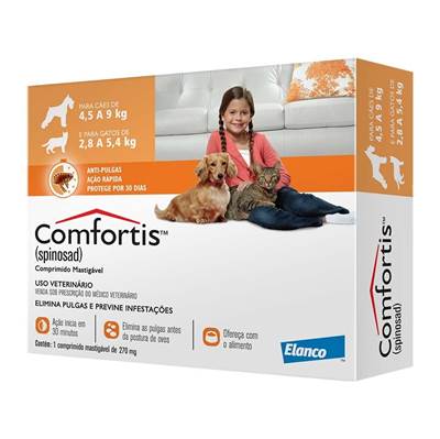Antipulgas Comfortis Elanco 270mg para Cães de 4,5kg a 9kg e Gatos de 2,8kg a 5,4kg 1 comprimido