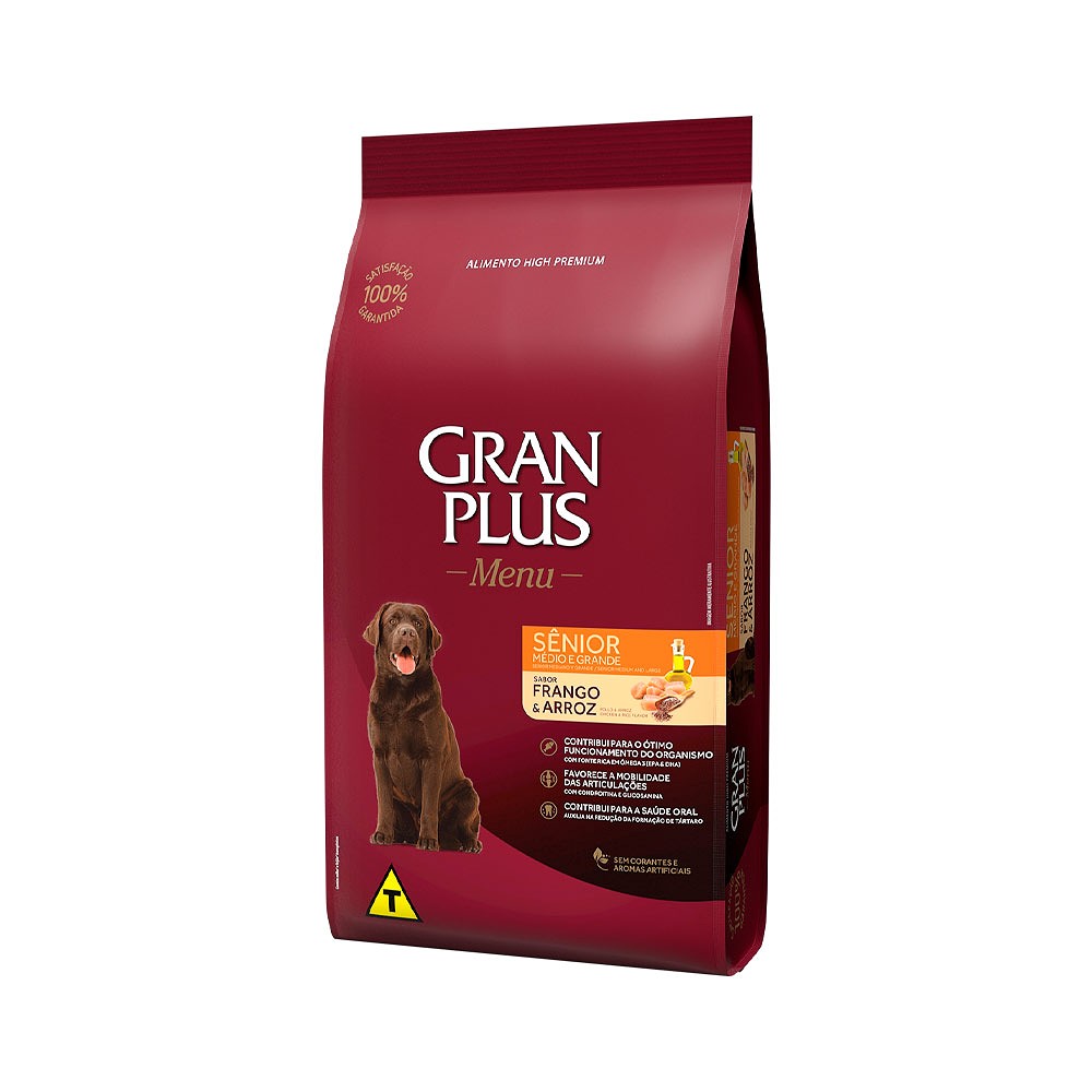 Ração Granplus Menu para Cães Sênior de Raças Médias e Grandes sabor Frango e Arroz