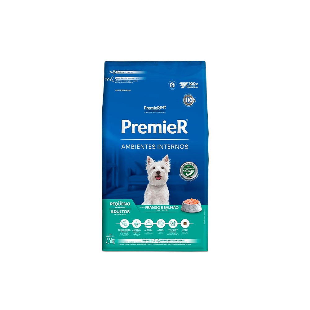 Ração Premier Ambientes Internos para Cães Adultos Raças Pequenas sabor Frango & Salmão