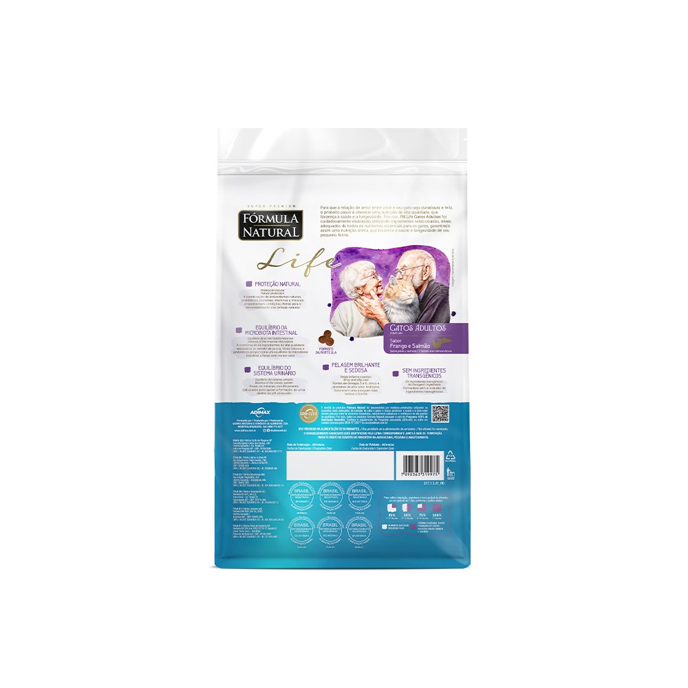 Ração Fórmula Natural Life para Gatos Adultos Sabor Frango e Salmão