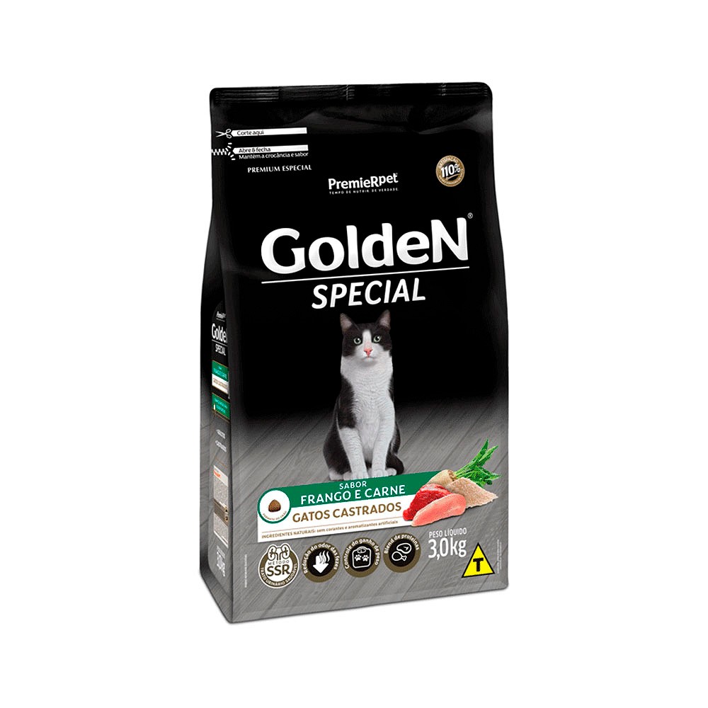 Ração Golden Special para Gatos Castrados sabor Frango e Carne