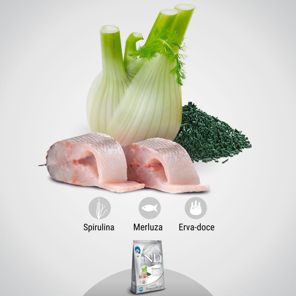Ração Farmina N&D White para Cães Adultos de Porte Mini Sabor Merluza, Spirulina e Erva Doce
