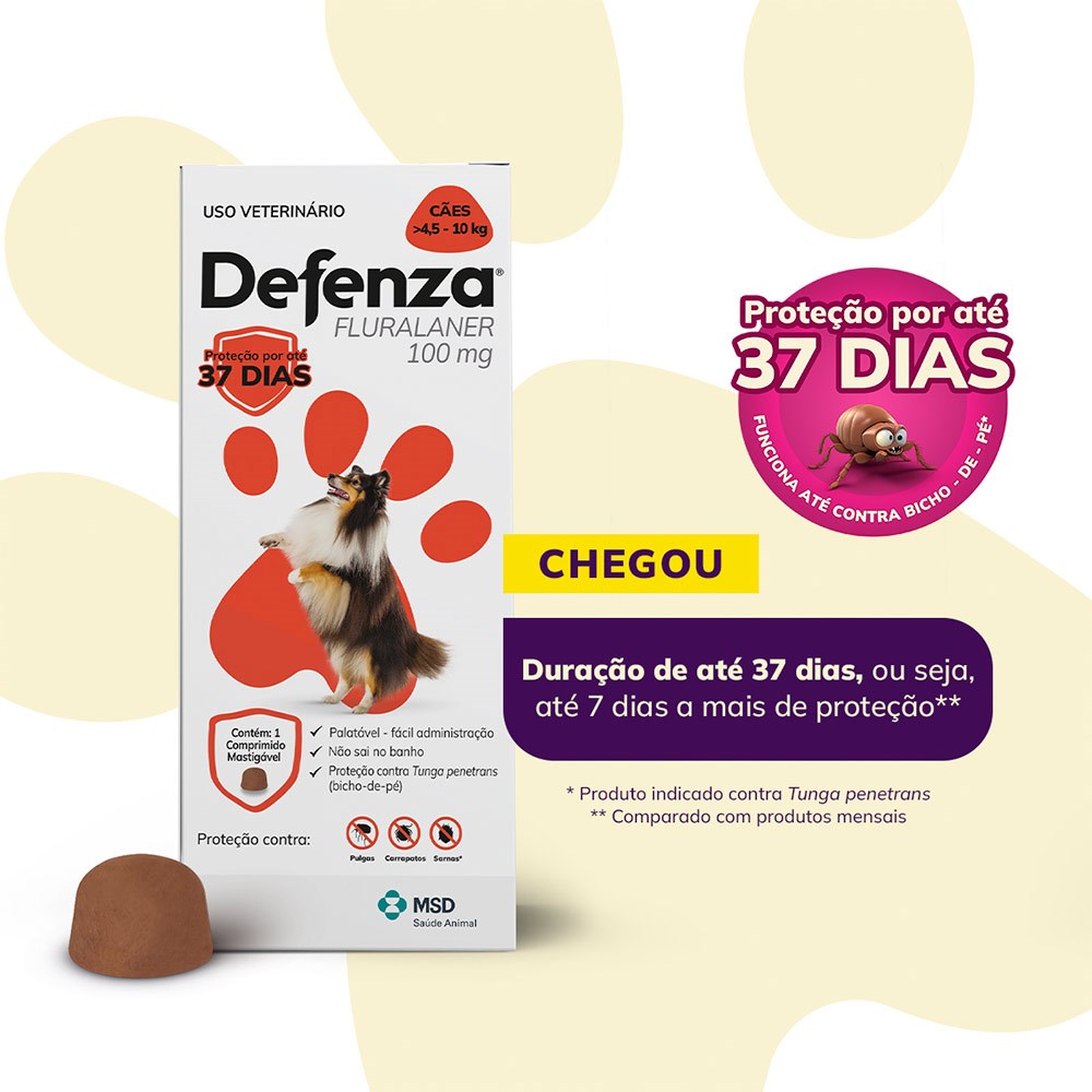 Antipulgas e Carrapatos Defenza para Cães de 4,5kg a 10kg - 100mg