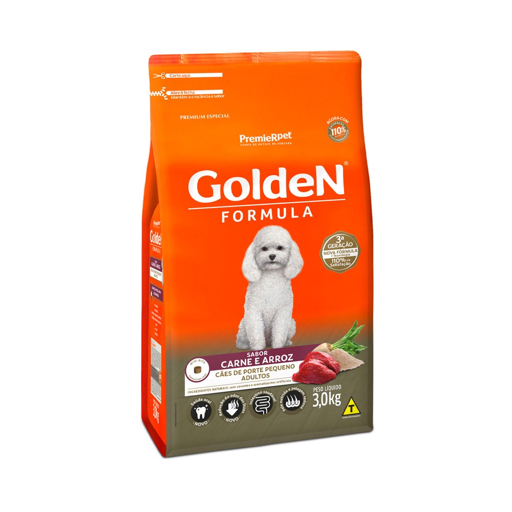 Ração Golden Fórmula Mini Bits para Cães de Pequeno Porte Adultos sabor Carne & Arroz