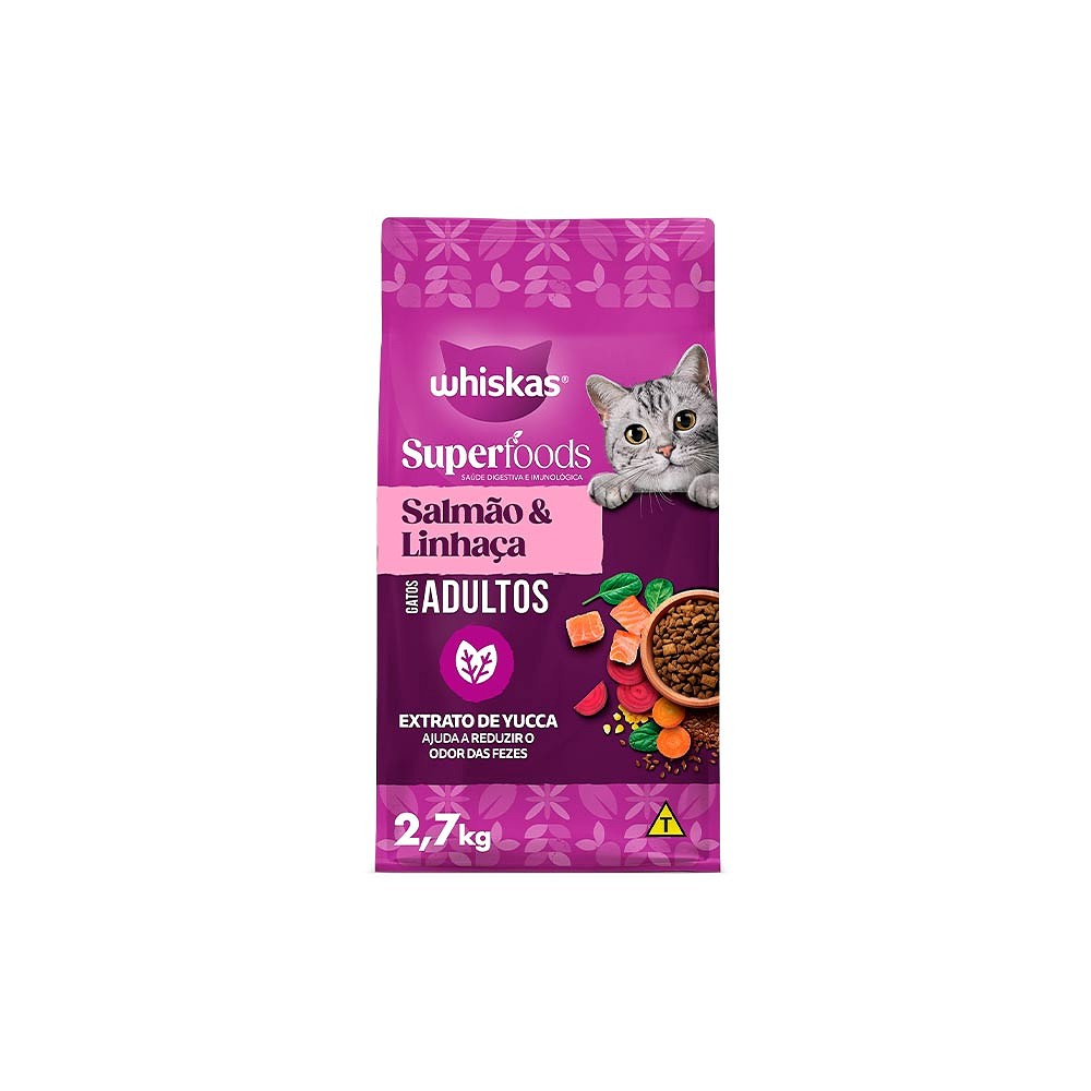 Ração Whiskas Superfoods para Gatos Adultos sabor Salmão e Linhaça