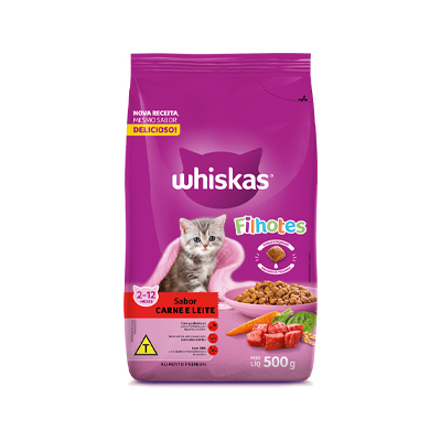Ração Whiskas para Gatos Filhotes sabor Carne e Leite 0,5kg